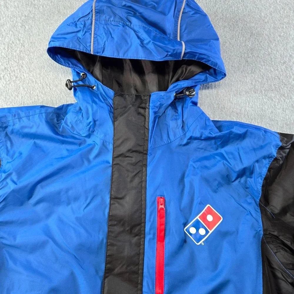 Domino's Jacket Mens S Blue Windbreaker Hooded Lined Pockets Reflective